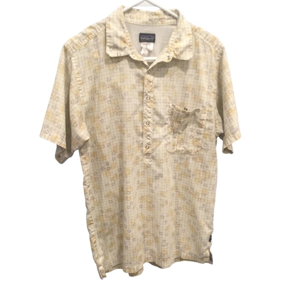 Patagonia Mens Shirt Size M Organic Cotton Yellow White Plaid Gorpcore Granola